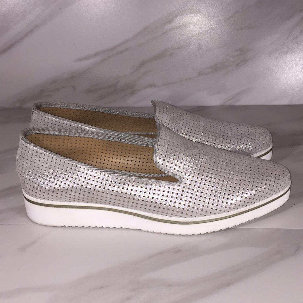 FRANCO SARTO silver leather upper loafers SZ 9